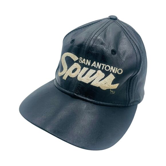 Vintage Sports Specialties Black Leather NBA San Antonio Spurs Hat Script - Picture 3 of 6